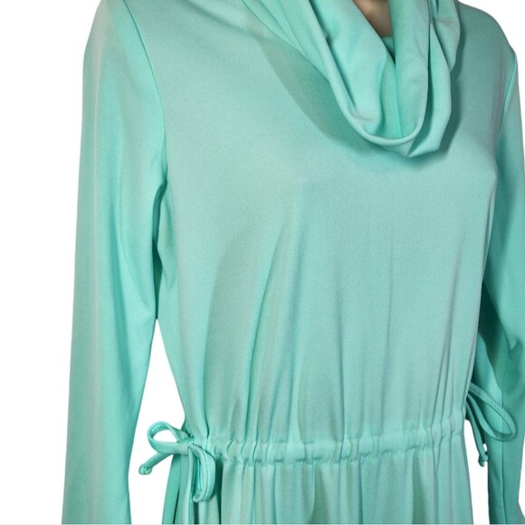 Vintage 70s Dress Disco Mod Long Sleeve Empire‎ Waist Maxi Flowy Mint Green L - Picture 6 of 16